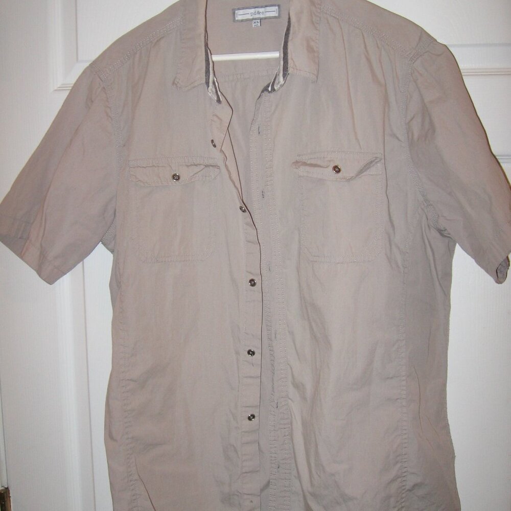 p d & c Button Down Short Sleeve Safari Style Cotton Shirt Men's XL Beige